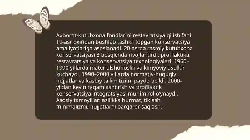 Axborot -kutubxona fondlarini restavratsiya qilish faniga kirish 3