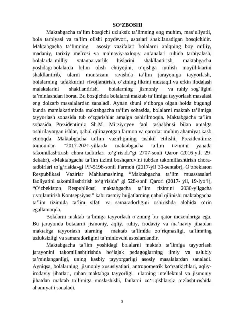 BOLALARNI MAKTAB TA’LIMIGA TAYYORLASH METODIKASI 3