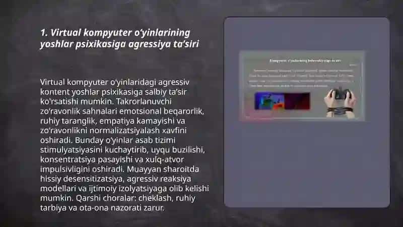 Virtual kompyuter oʻyinlarining yoshlar psixikasiga agressiya taʼsiri 3