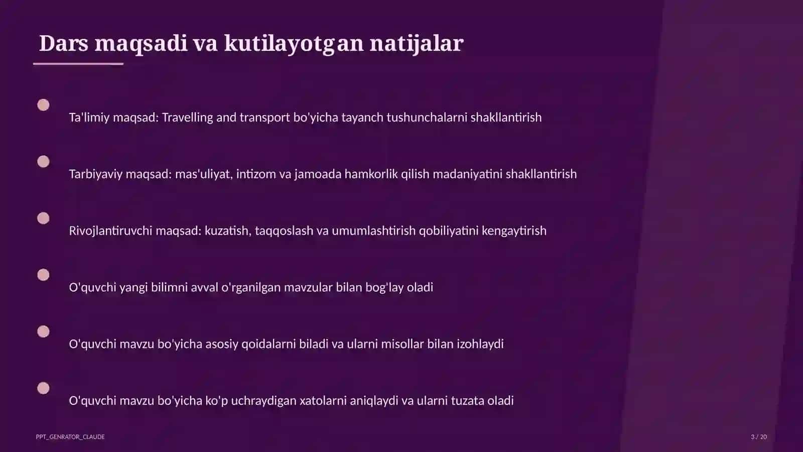6-sinf Ingliz tili Travelling and transport metodik birlashma 3