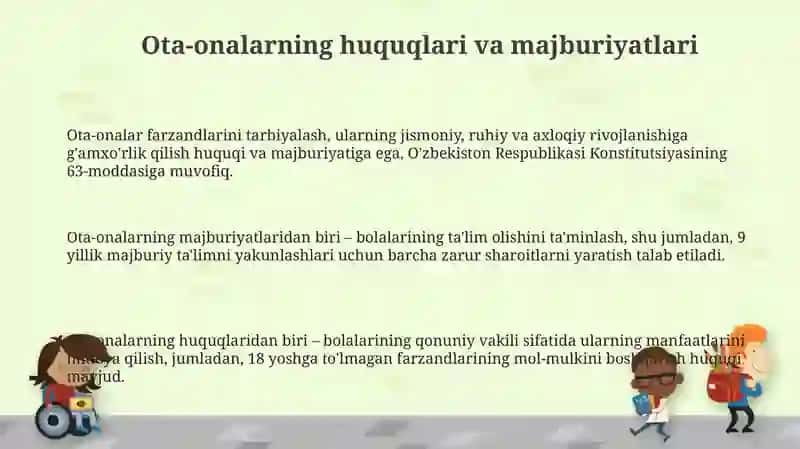 Ota-ona, Bolalarni Shaxsiy Huquq va Majburiyatlar 3
