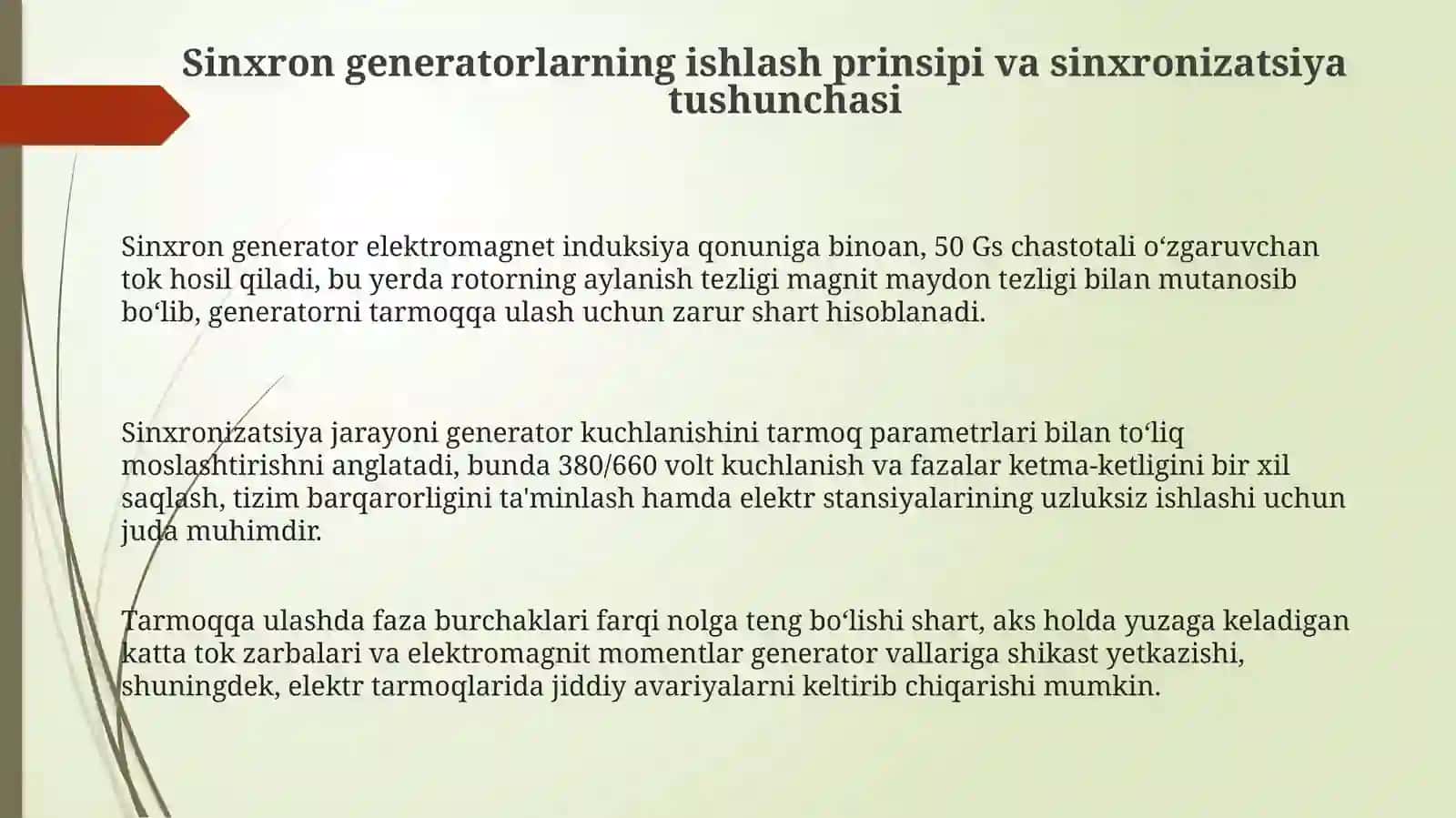 Sinxron generatorlarni sinxronlash 3