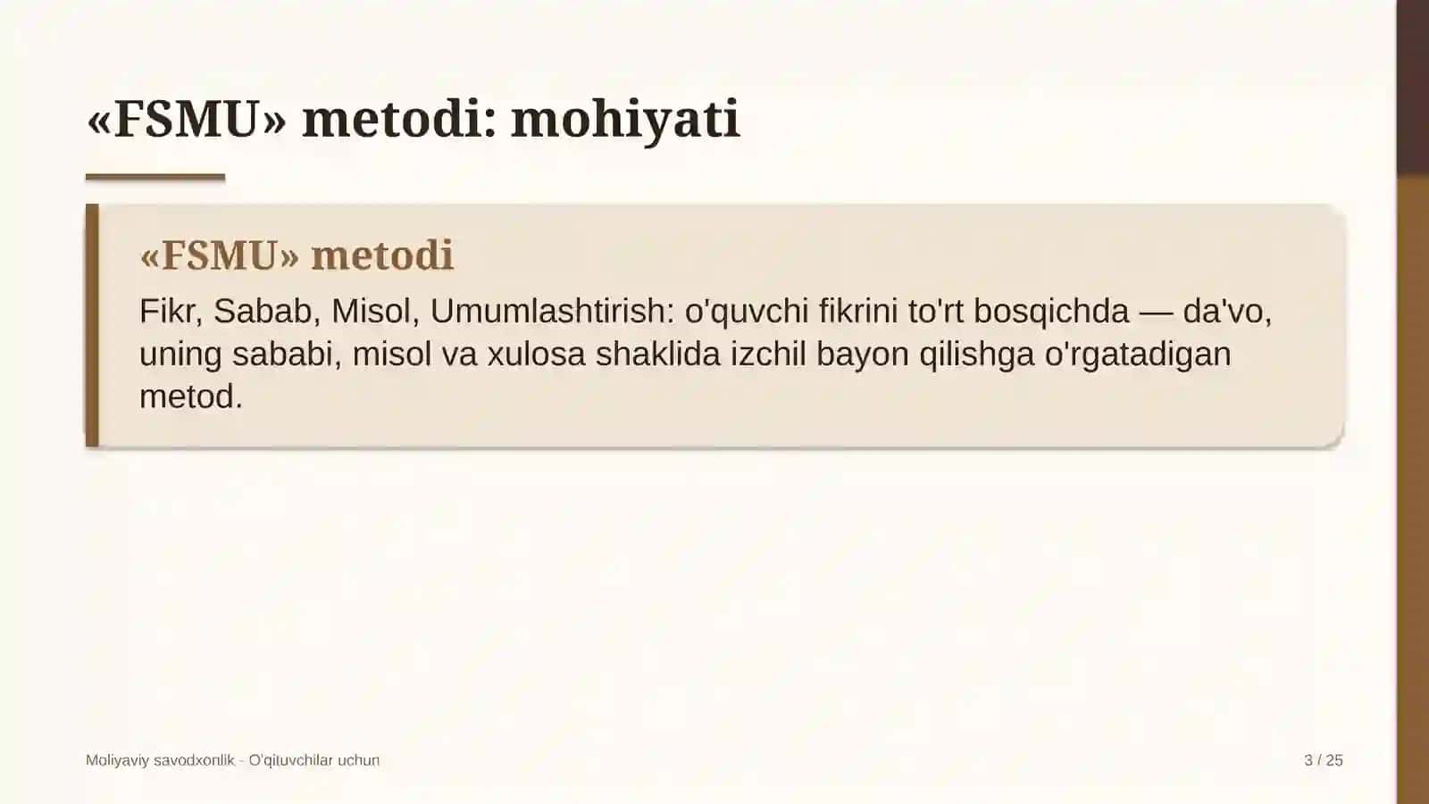 moliyaviy savodxonlik darslarida fsmu metodidan foydalanish 2089 3