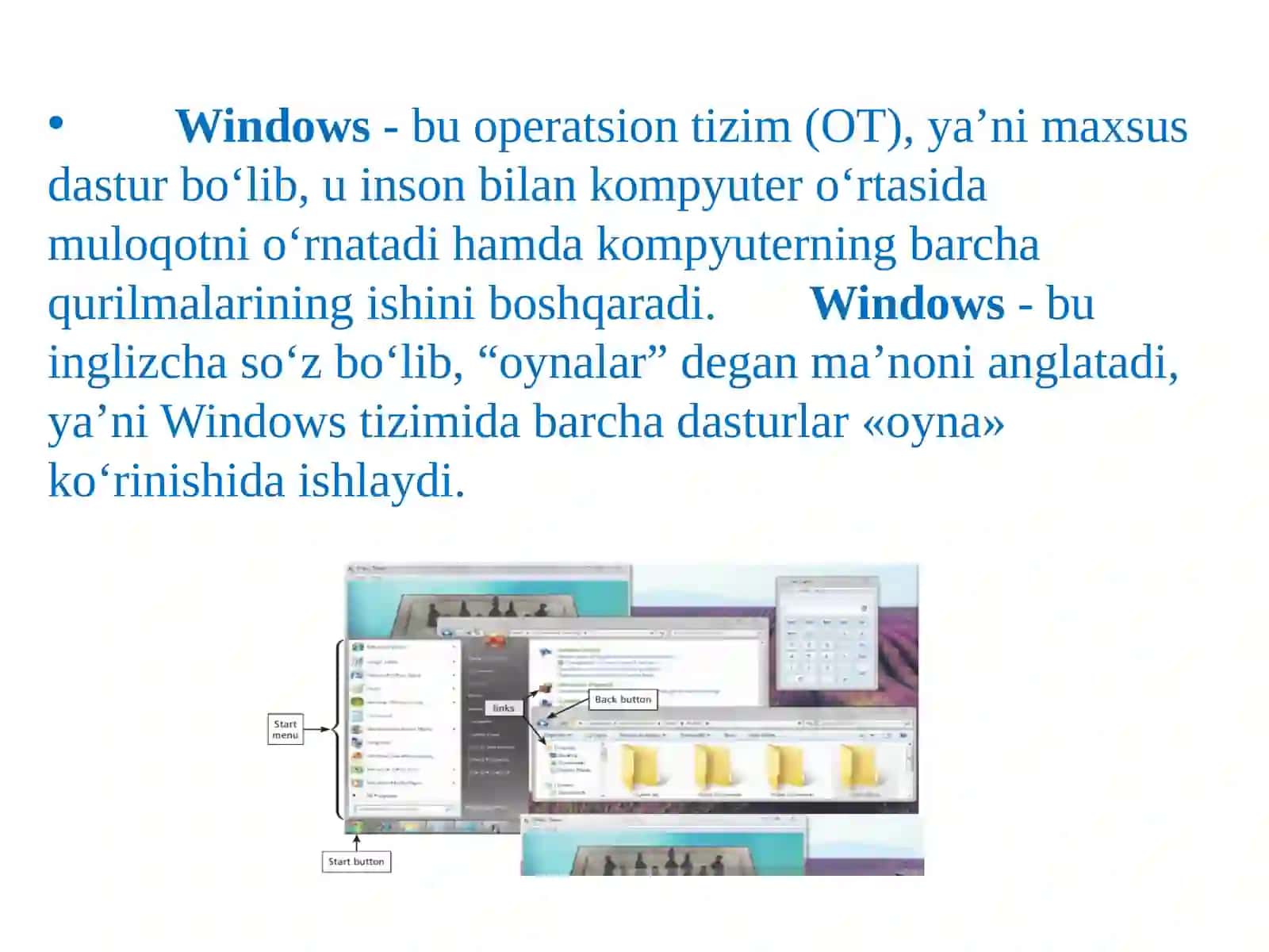 Operatsion tizimlar va ularning turlari.Windows operatsion tizimi ning imkoniyatlari 3