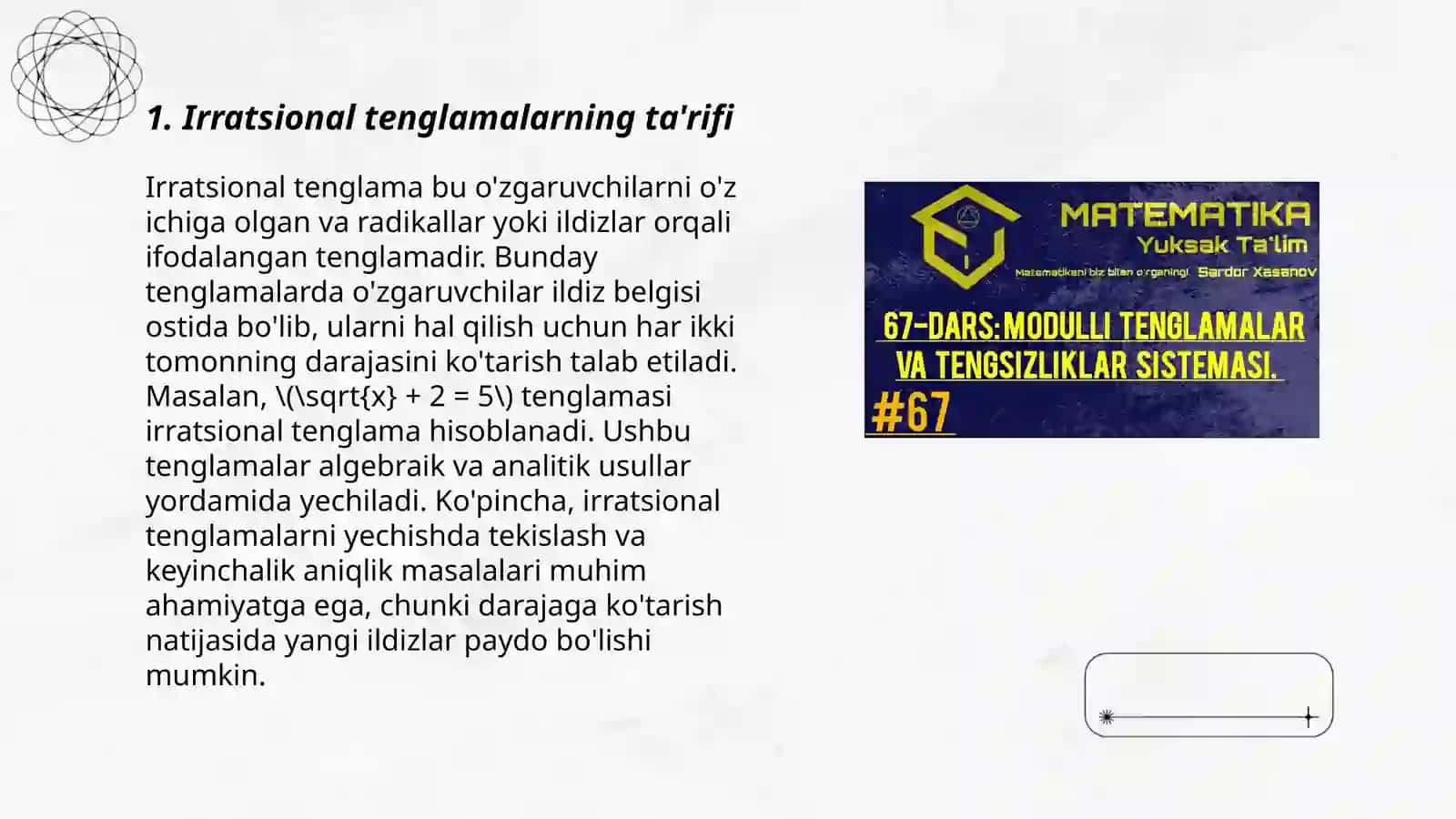 Irratsional tenglamalar va tengsizliklar 3