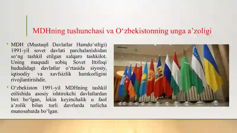 O‘ZBEKISTON TASHQI SIYOSATIDA MDH DAVLATLARINING TUTGAN O‘RNI. 3