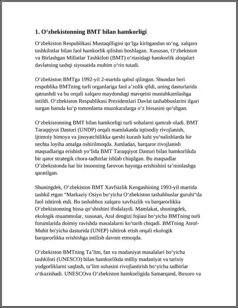 Oʻzbekistonning Xalqaro Tashkilotlar Bilan Hamkorlik Aloqalari 3