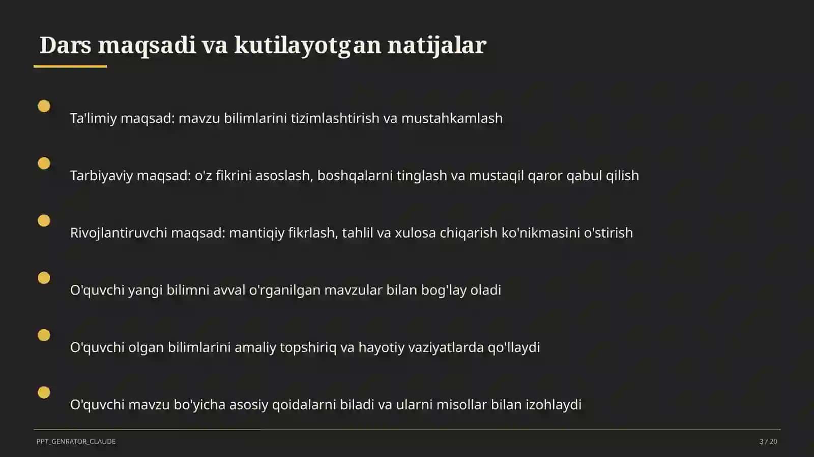 Sinf soati va tarbiyaviy tadbirlar (1–11) — o'qituvchilar uchun 3