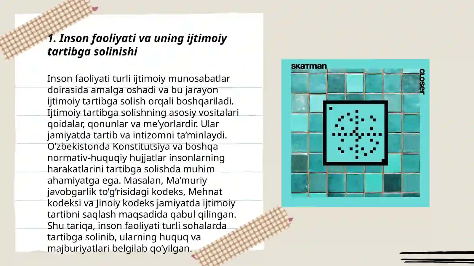 Inson faoliyatiining tartibga solish ahamiyati 3