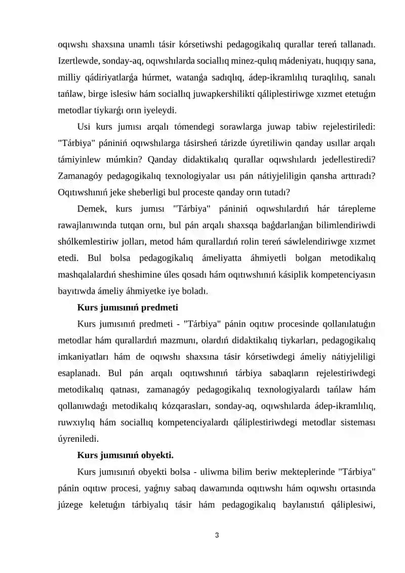 Tárbiya Pániniń Oqıtılıwı 3