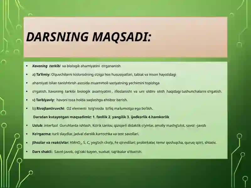 Kislorodning tabiatda aylanishi. Havovauning tarkibi 3