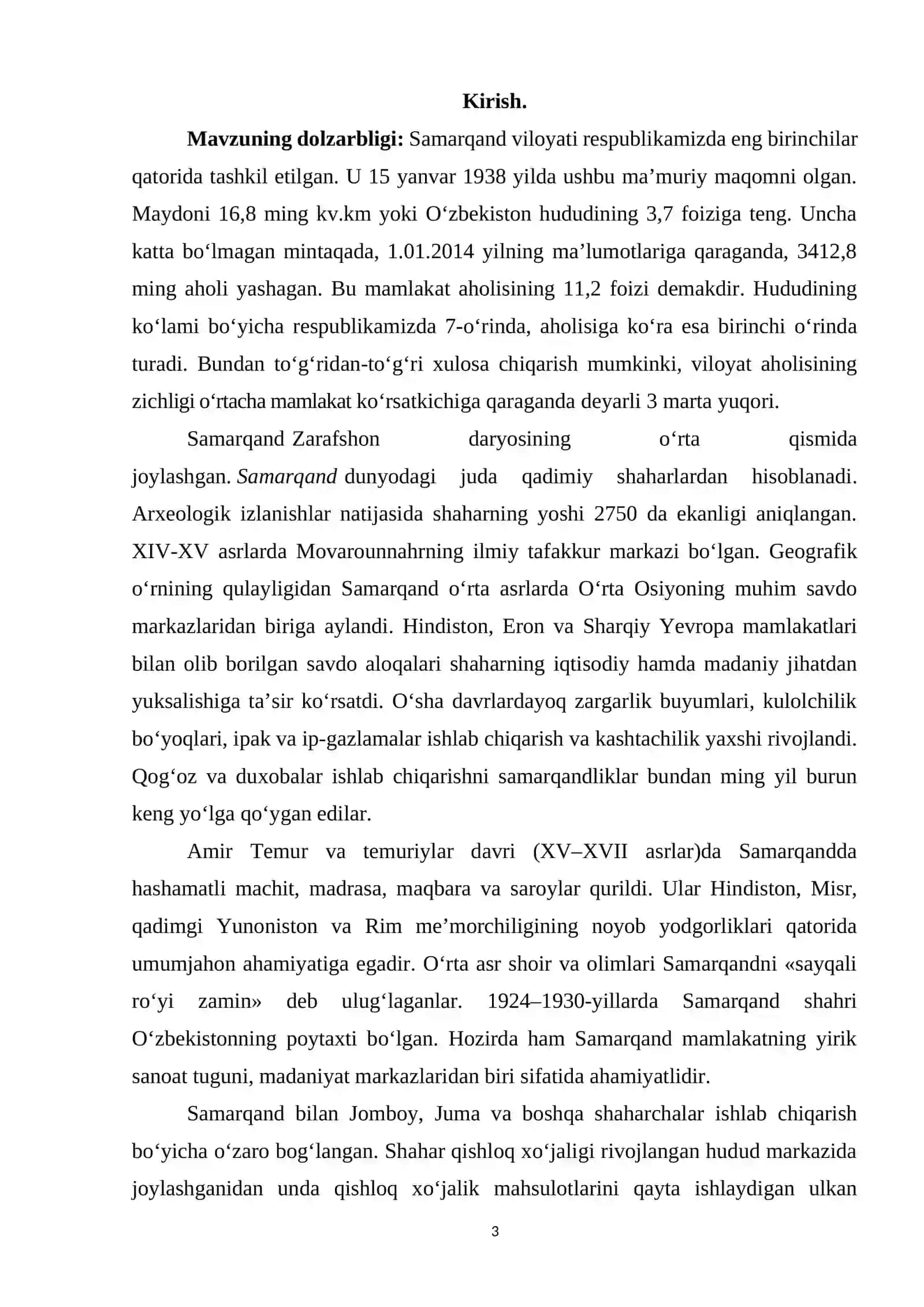 Samarqand viloyati xo`jaligi KURS ISHI 3