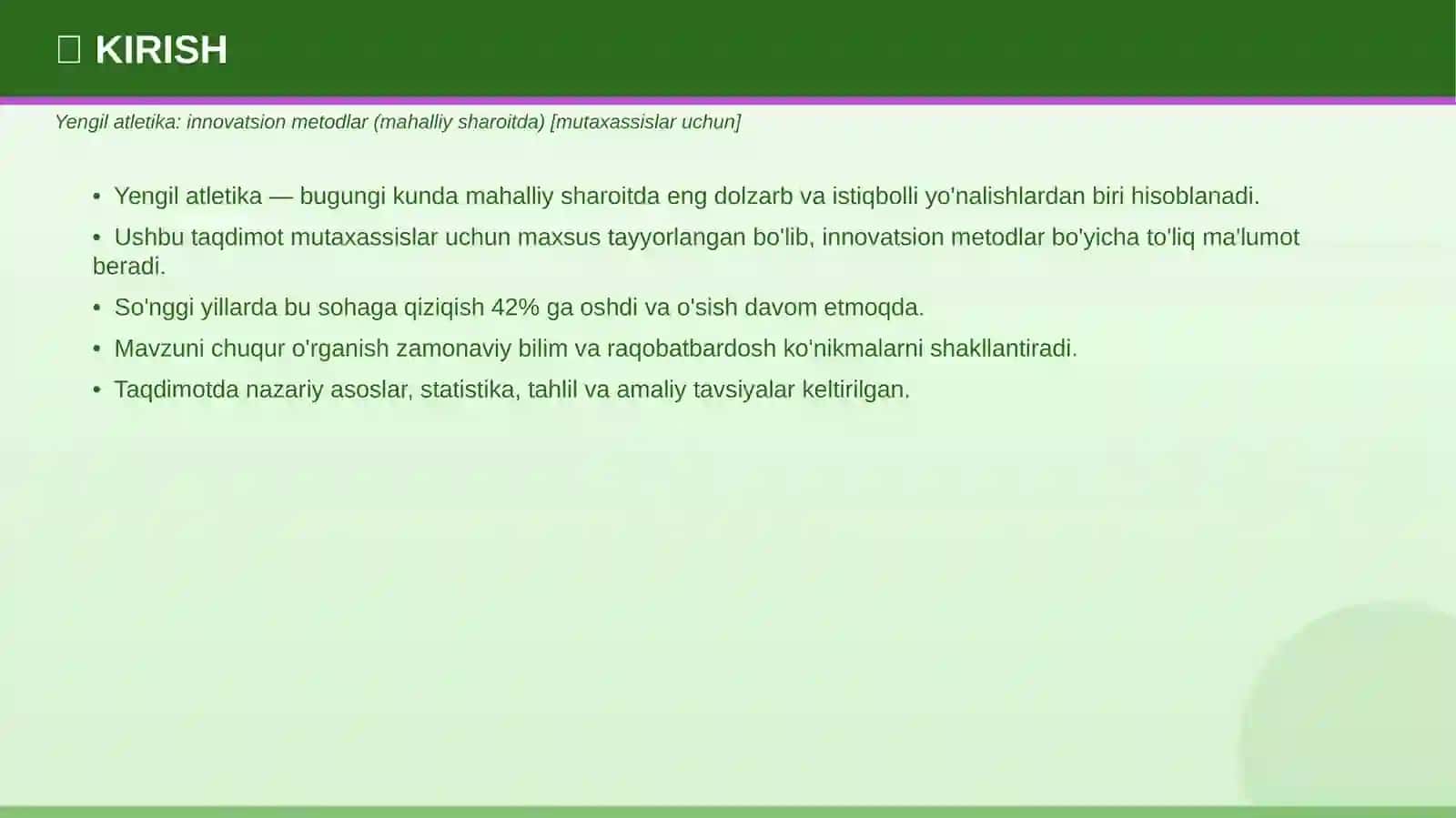 Yengil atletika: innovatsion metodlar (mahalliy sharoitda) 3