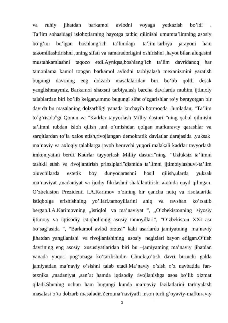 BOSHLANG'ICH SINF O'QUVCHILARDA MILLIY ISTIQLOL MAFKURASINI SHAKLLANTIRISH 3