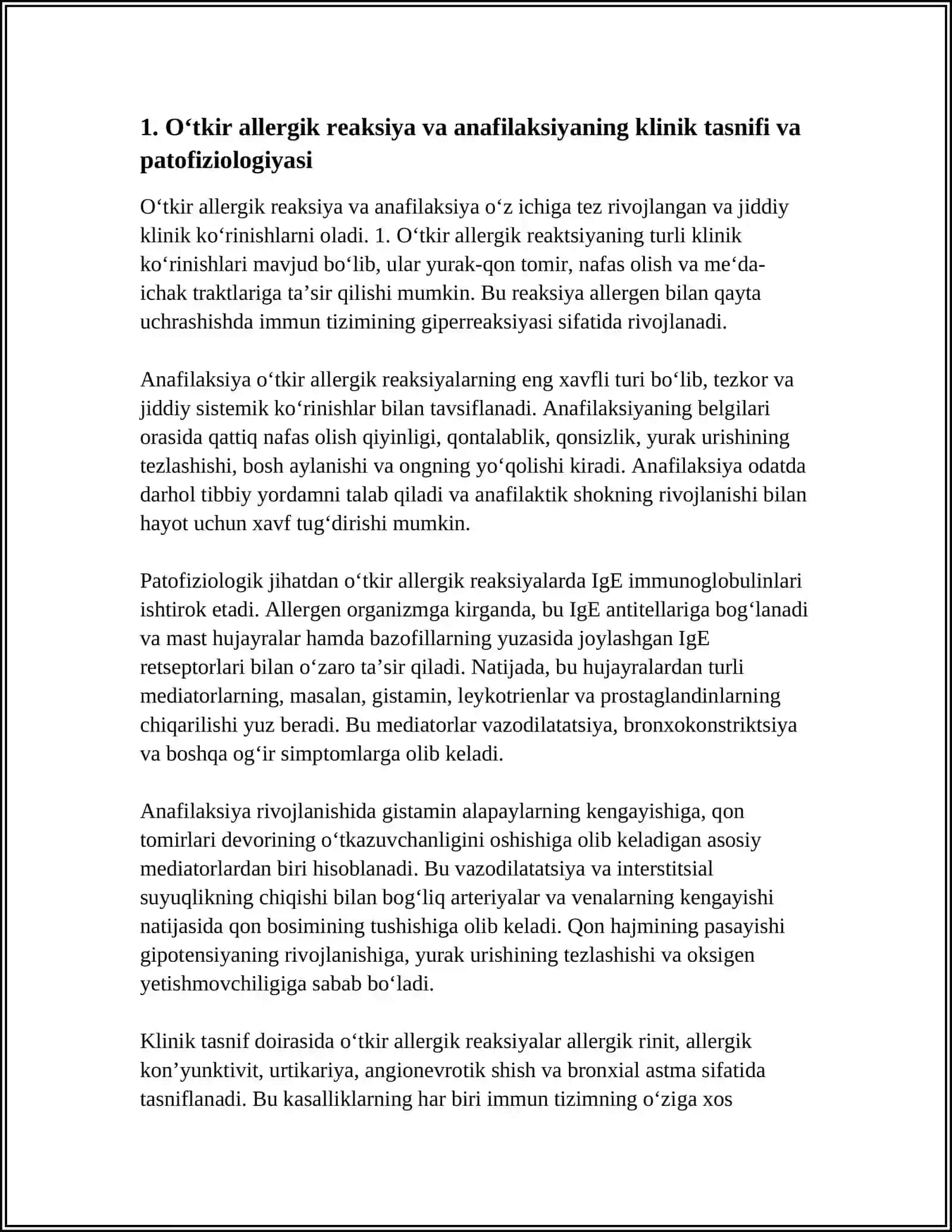 O'TKIR ALERGIYA HOLATLARIDA DORI VOSITALARINI RATSIONAL QOLASHGA KLINIK. FARMAKOLOGIK YONDASHUV 3