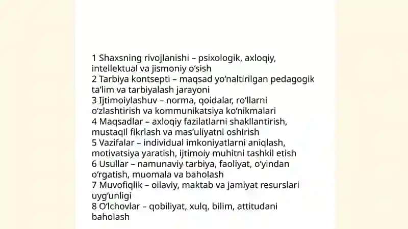 Shaxsning rivojlanishi tarbiyasi va ijtimoiylashuvi tarbiya maqsadi va vazifalari 3
