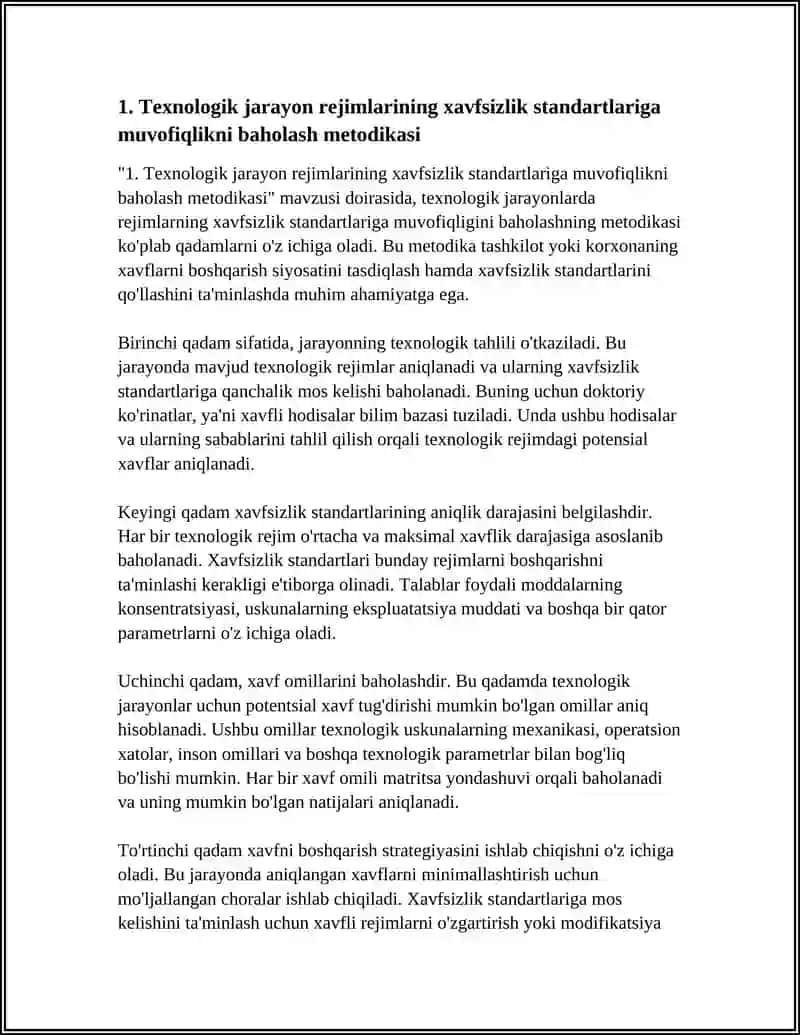 TEXNOLOGIK JARAYONLARDAGI REJIMLARI XAVFSIZLIK TALABLARIGA JAVOB BERISHLIGINI TAHLIL QILISH 3