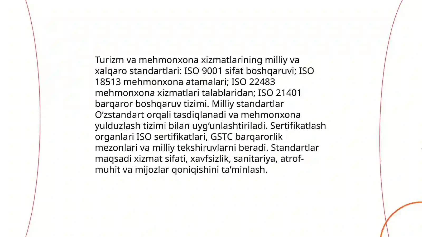 Turizm va mehmonxona korxonalari mahsulotlarni srandartlashtirish va sertifikatlash 3