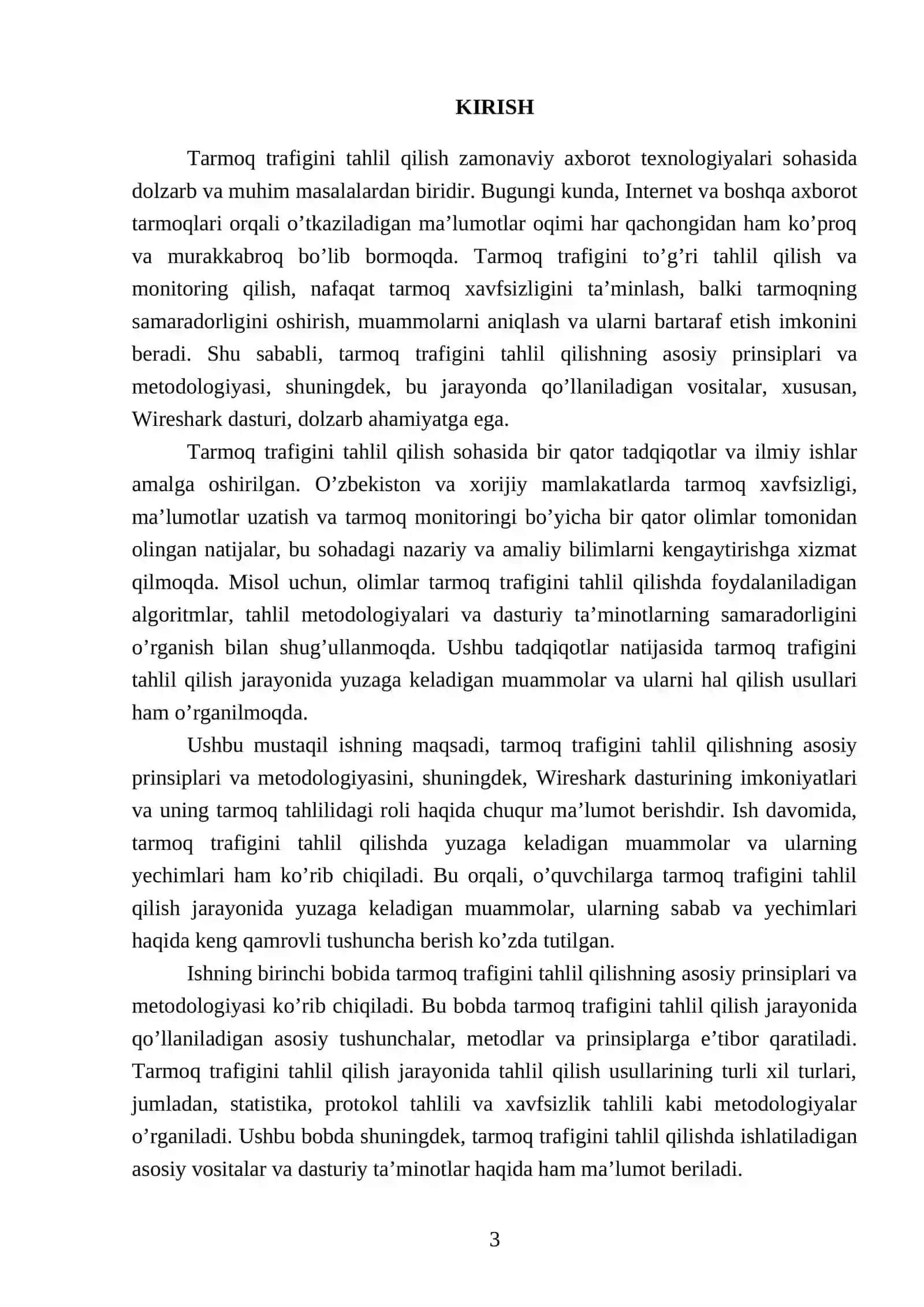 Tarmoq trafigini tahlil qilish va Wireshark 3
