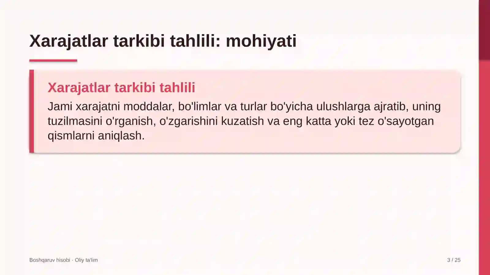 Boshqaruv hisobi · Oliy ta'lim 3