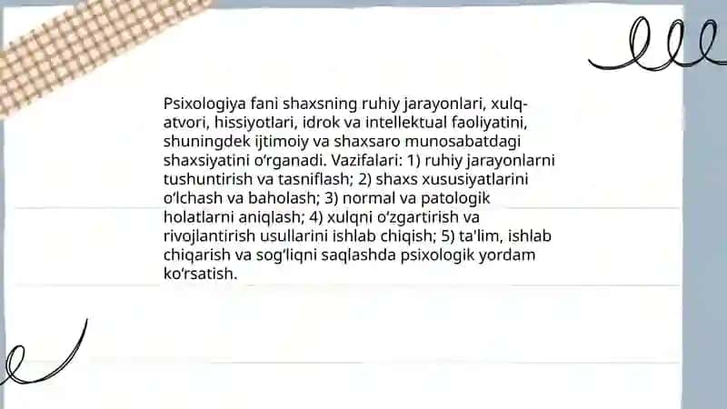 Psixologiya fanining predmeti va rivojlanish tarixi. Psixologiyaning tadqiqot metodlari 3