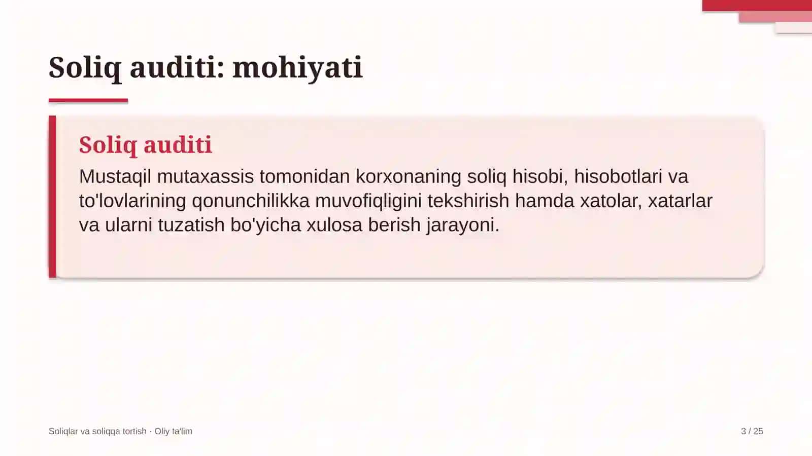 Soliqlar va soliqqa tortish · Oliy ta'lim 3