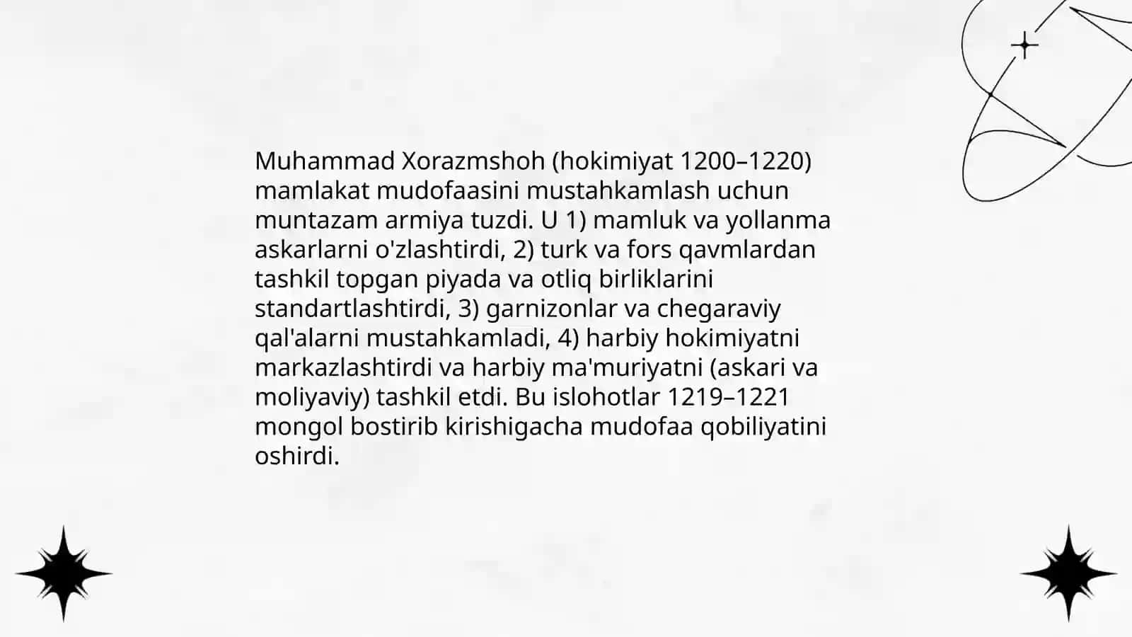 Muhammad Xorazmshohning mamlakat mudofasiga oid tadbirlari va buning oqibati 3