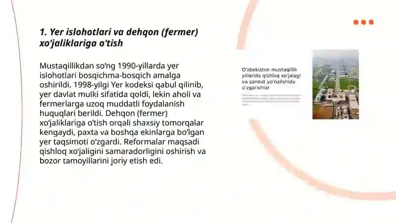 Mustaqillik yillarida qishloq xo‘jaligi va sanoat sohasidagi o‘zgarishlar. Azamov Doston 3