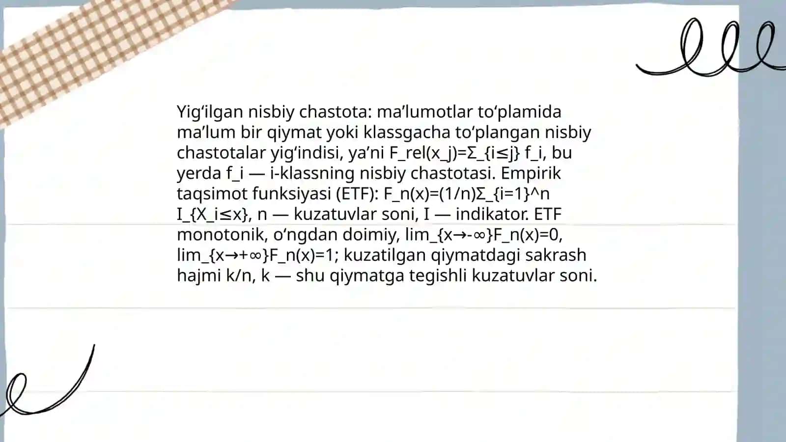 Yigʻilgan nisbiy chastotalar grafigi va empirik taqsimot funksiyasi: Oʻzaro bogʻliqlik va grafikdan oʻqish 3