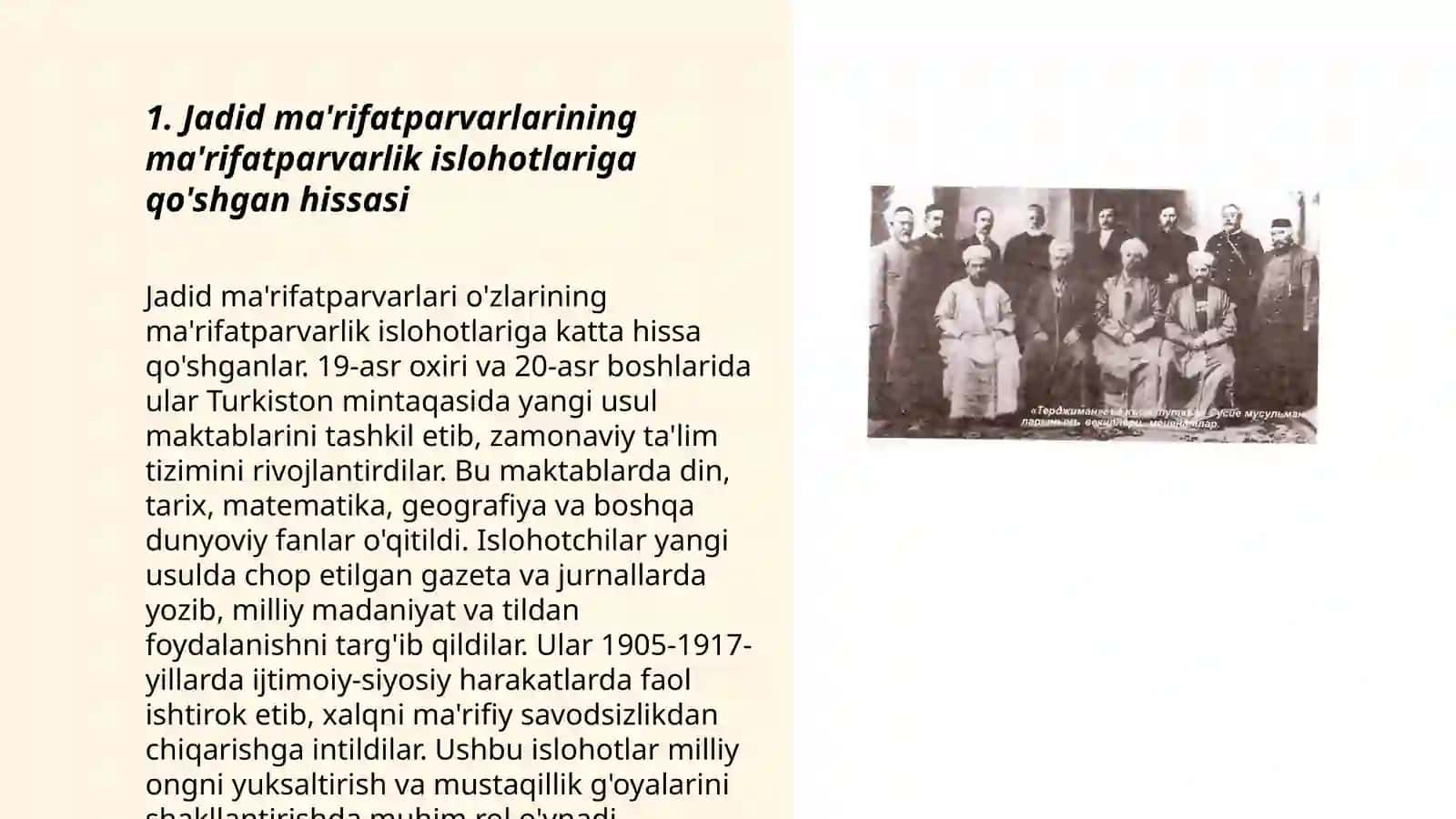 Jadid ma'rifatparvarlarining o‘lka ijtimoiy-ma'naviy hayotida tutgan o‘rni 3