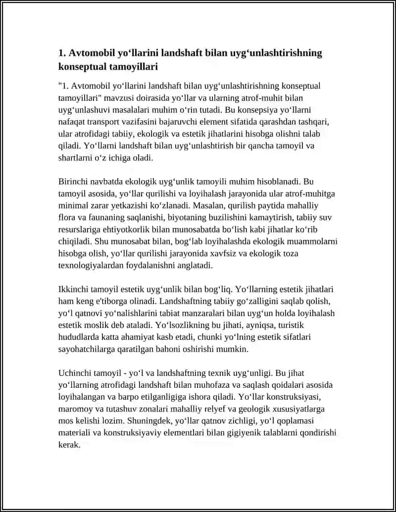 AVTOMOBIL YOʻLLARINI LANDSHAFT BILAN BOGʻLAB LOYIHALASH 3