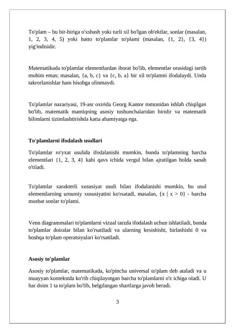 To'plam ustida amallar 3
