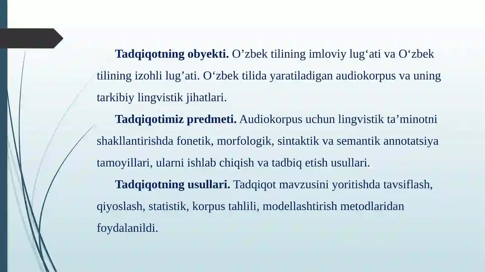 O‘ZBEK TILI AUDIOKORPUSINING LINGVISTIK TA’MINOTINI YARATISH 3