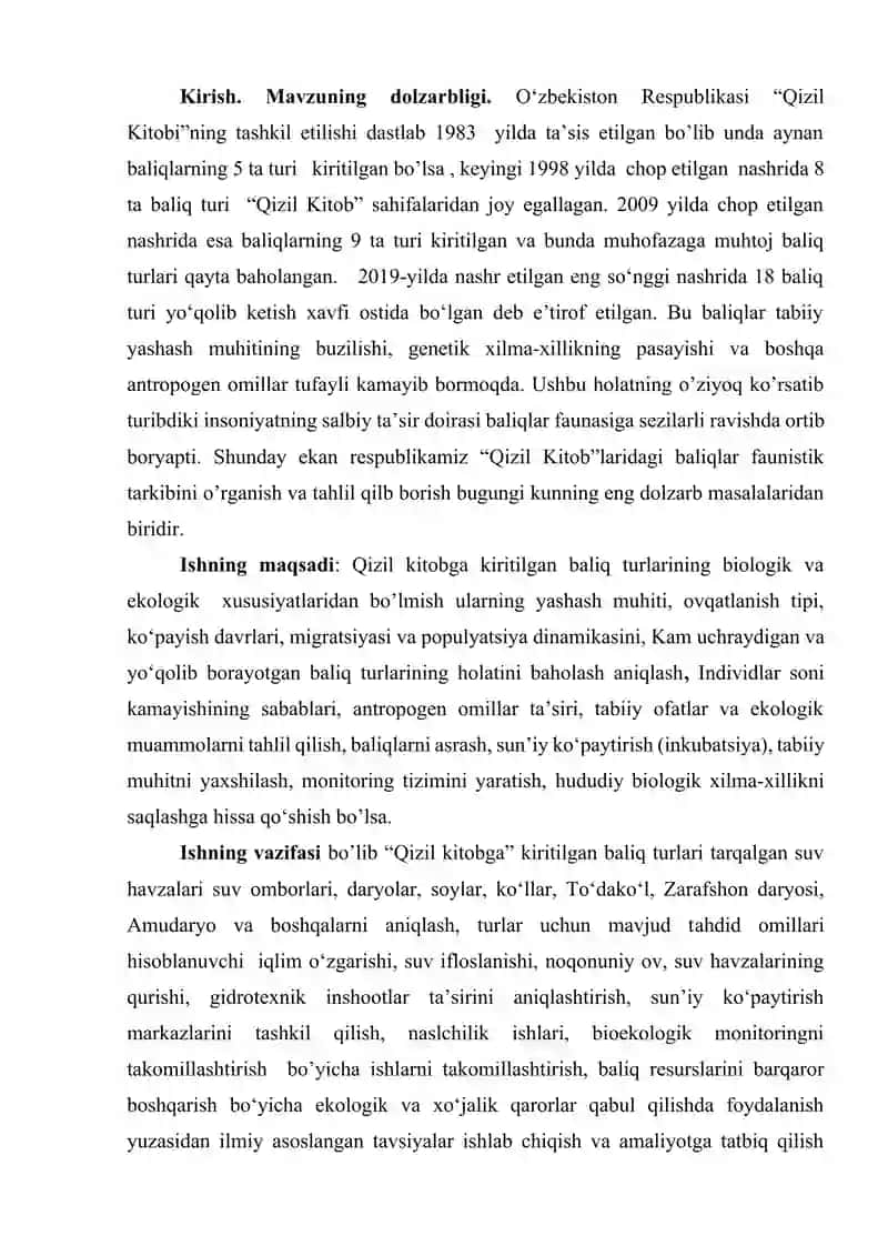 O’zbekiston suv havzalarida “Qizil Kitob”ga kiritilgan baliqlar bioekologiyasi 3