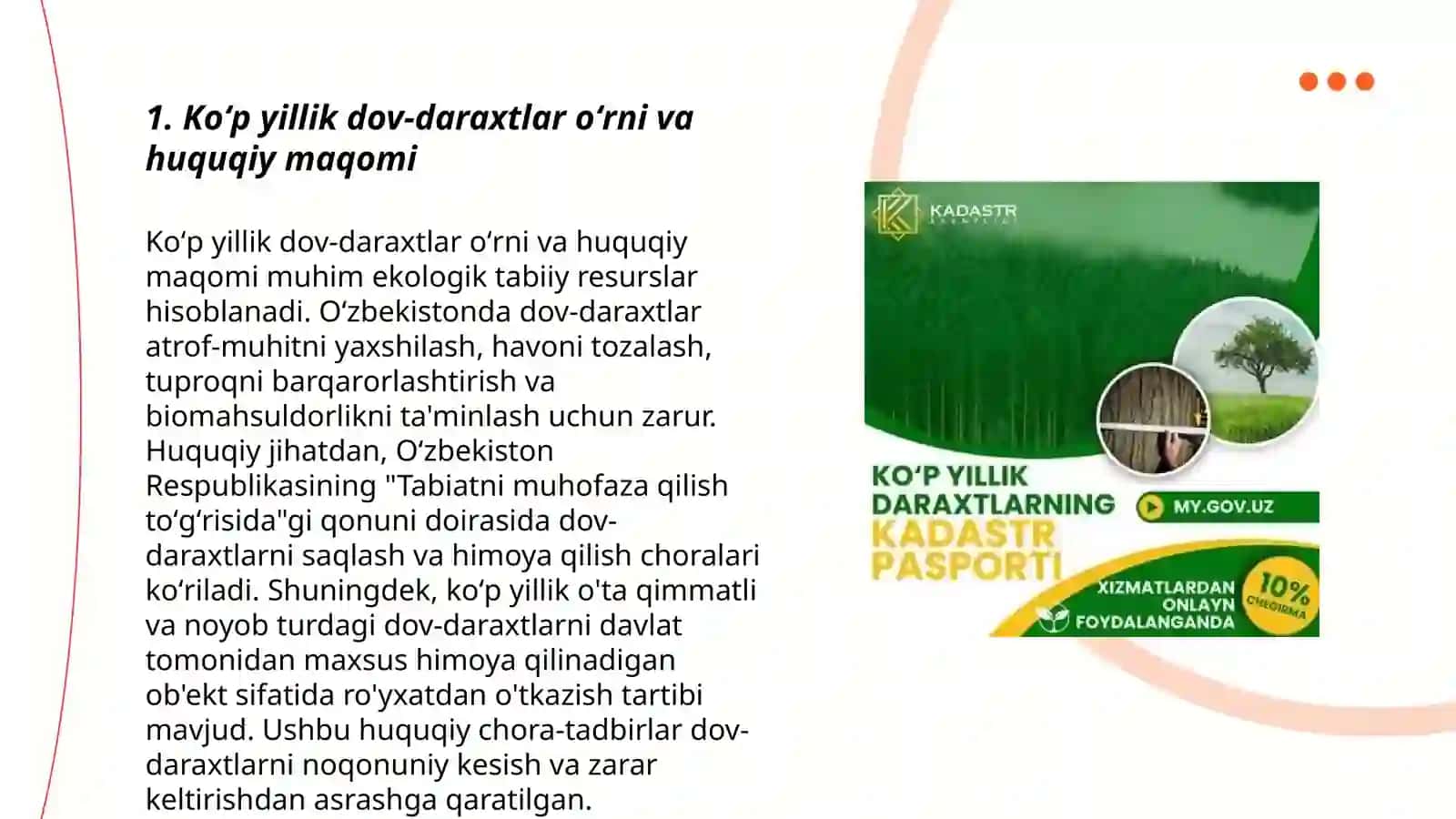Koʻp yillik dov-daraxtlar koʻchmas mulk obyekti sifatida oʻrganish 3