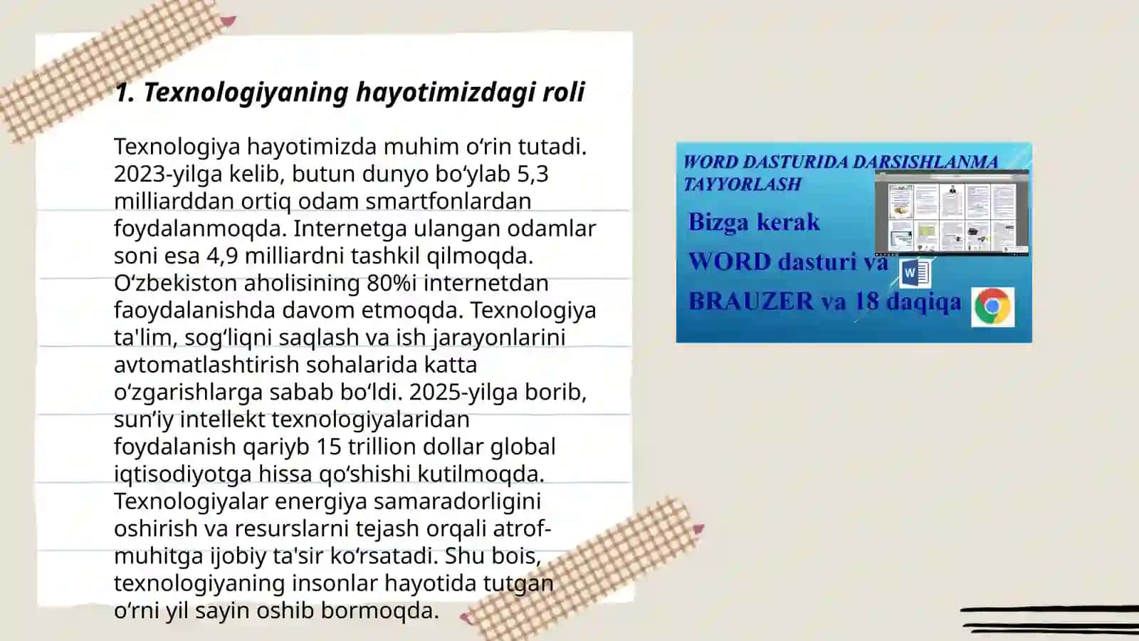 Texnologiya fanidan sinfdan tashqari ishlar 3