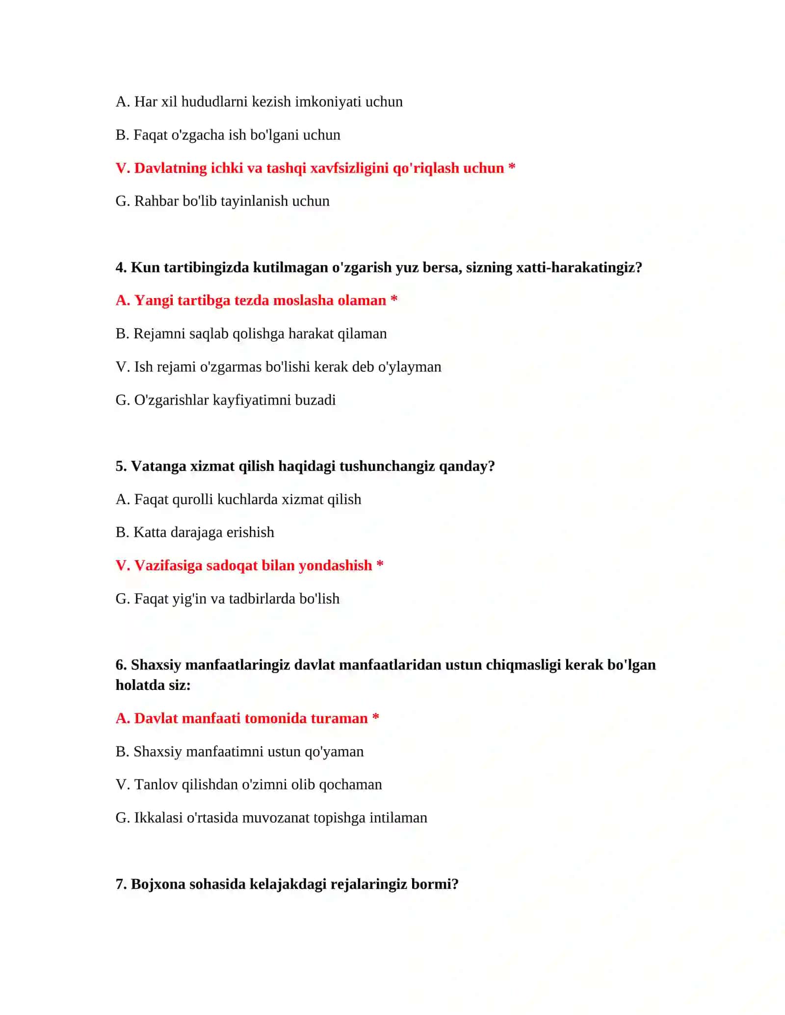 BOJXONA ISHGA KIRISH VA PSIXOTEST SAVOLLARI - TO'LIQ TO'PLAM 3