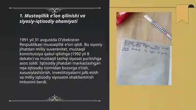 Mustaqillik eʼlon qilinishi va siyosiy‑iqtisodiy ahamiyati 3