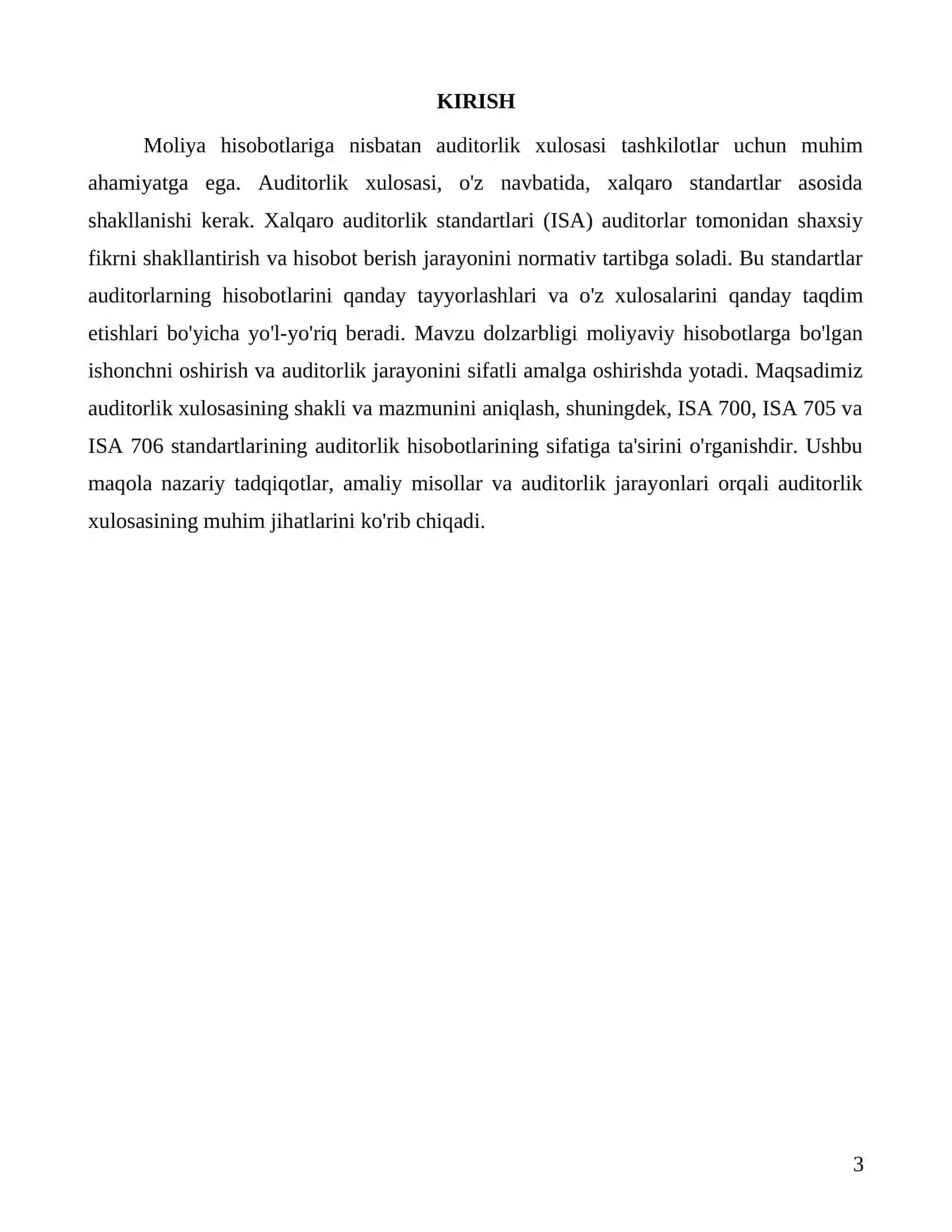 Auditorlik xulosasi: ISA 700 va ISA 705-706 talablari 3