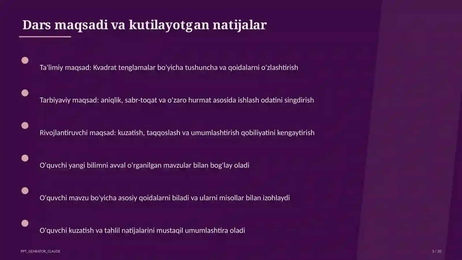 Kvadrat tenglamalar (8-sinf) 3