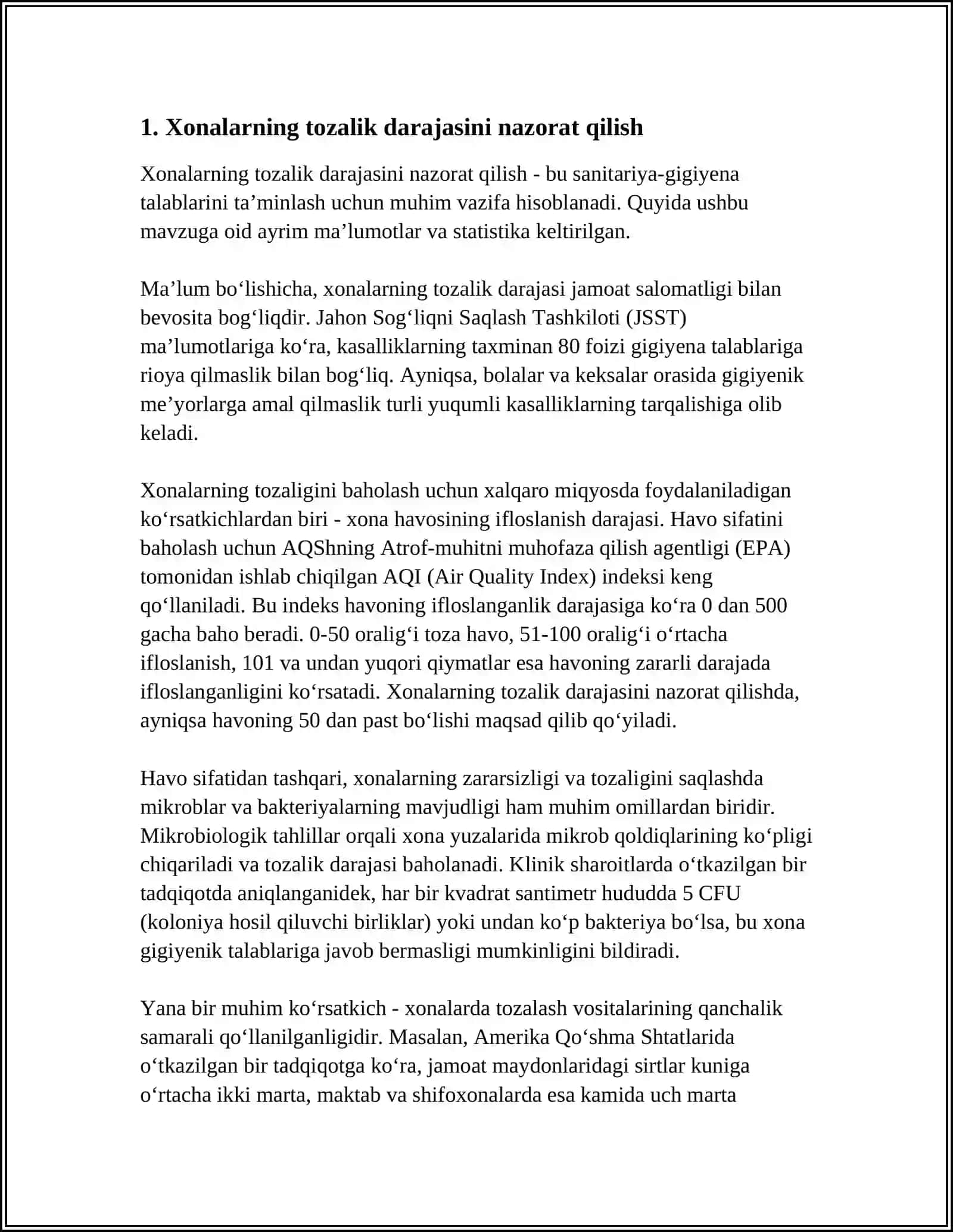 XONALARNING TOZALIK DARAJASINI NAZORAT QILISH 3