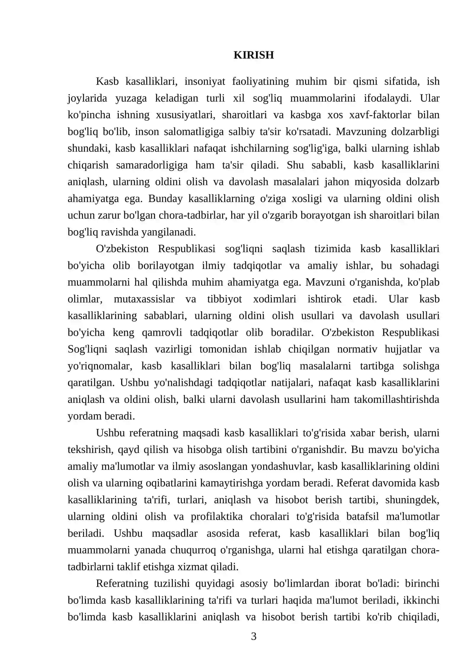 Kasb kasalliklari. Xabar berish, hisobga olish tartibi yo'riqnoma 3
