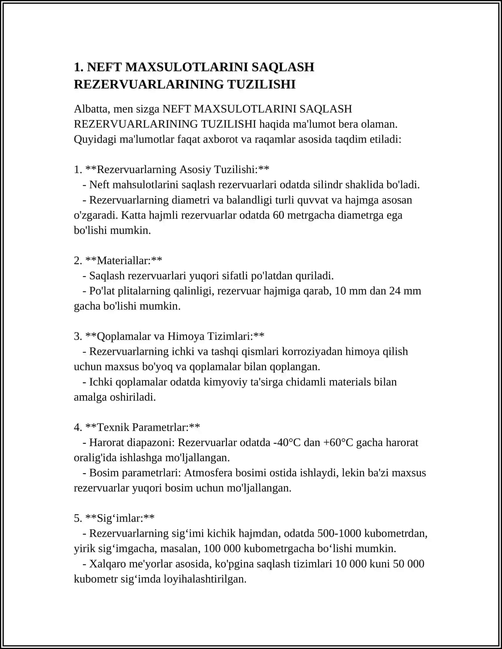 NEFT MAXSULOTLARINI SAQLASH REZERVUARLARIGA XIZMAT KÓRSATISH 3