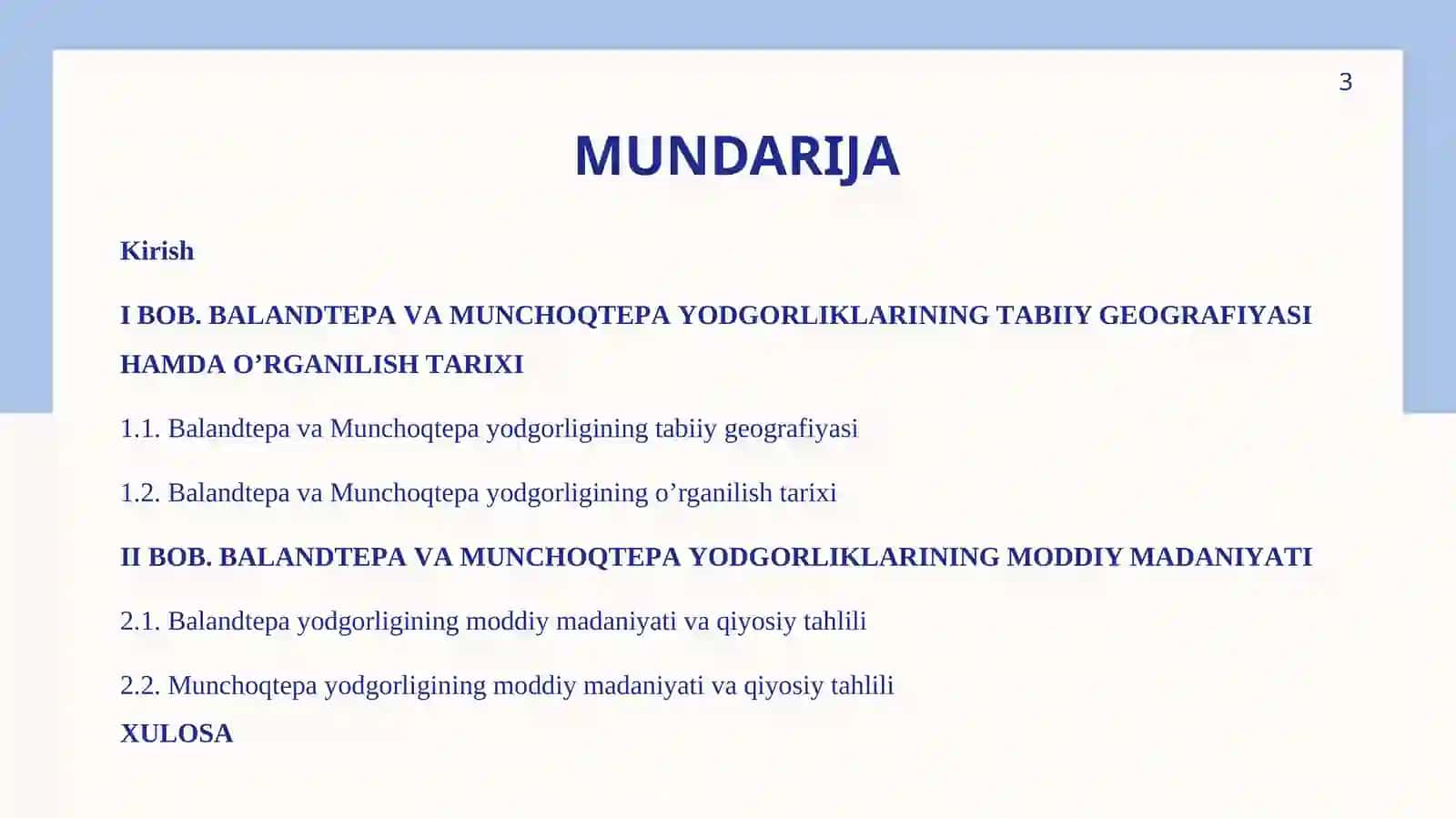 Balandtepa va Munchoqtepa yodgorliklarida olib borilgan arxeologik tadqiqotlar 3