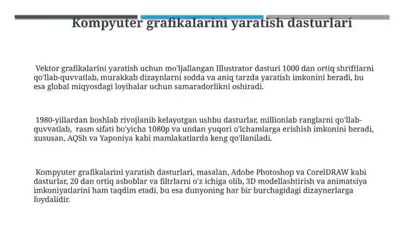 Kompyuter grafikalarini yaratish dasturlari 3