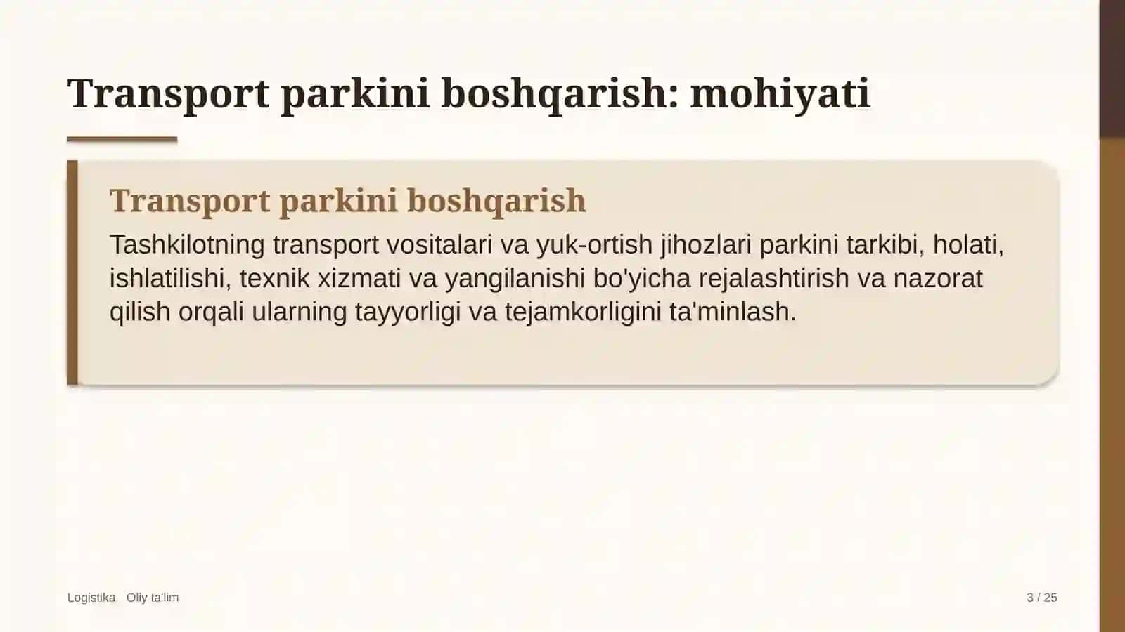 Transport parkini boshqarish: mohiyati 3
