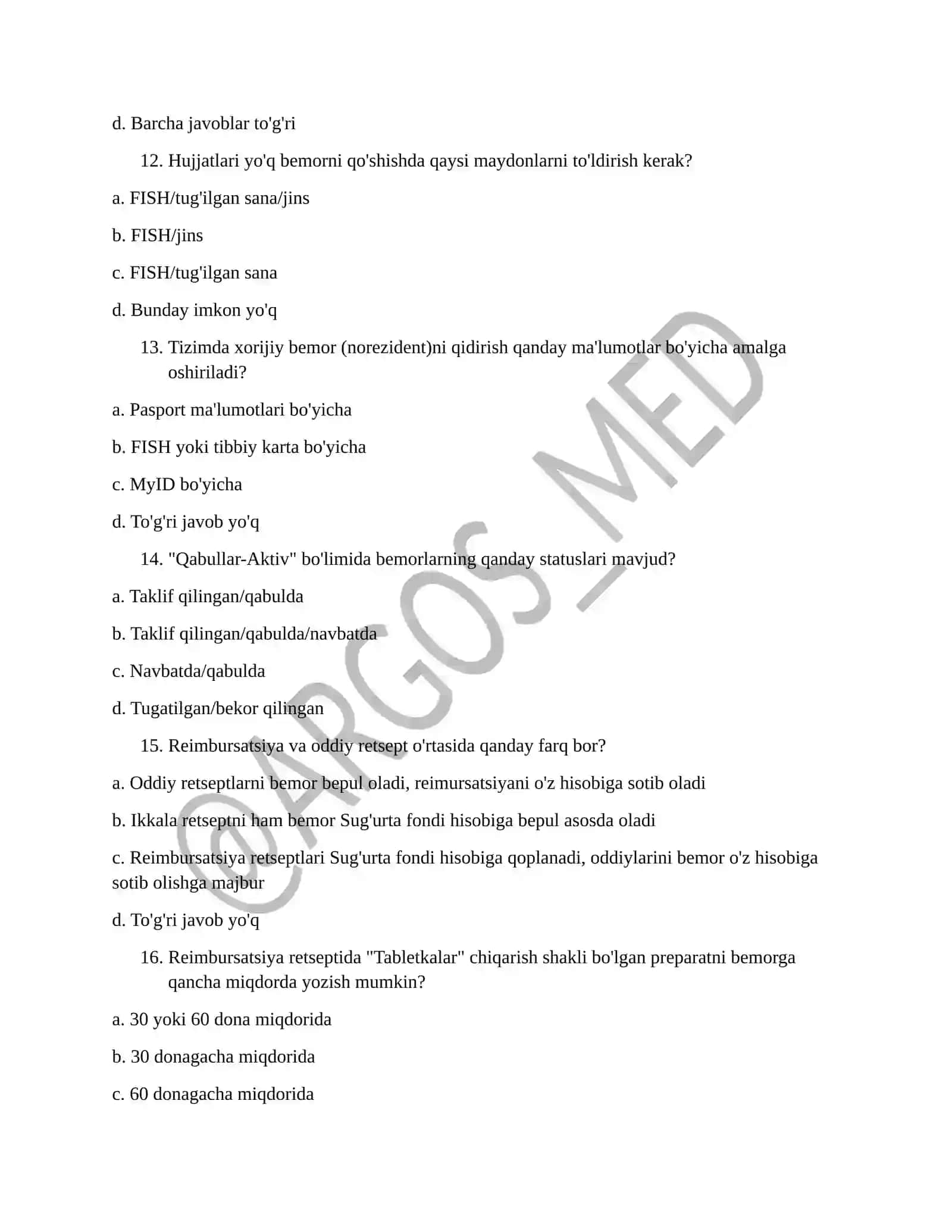DMED tizimi bo'yicha testlar 3