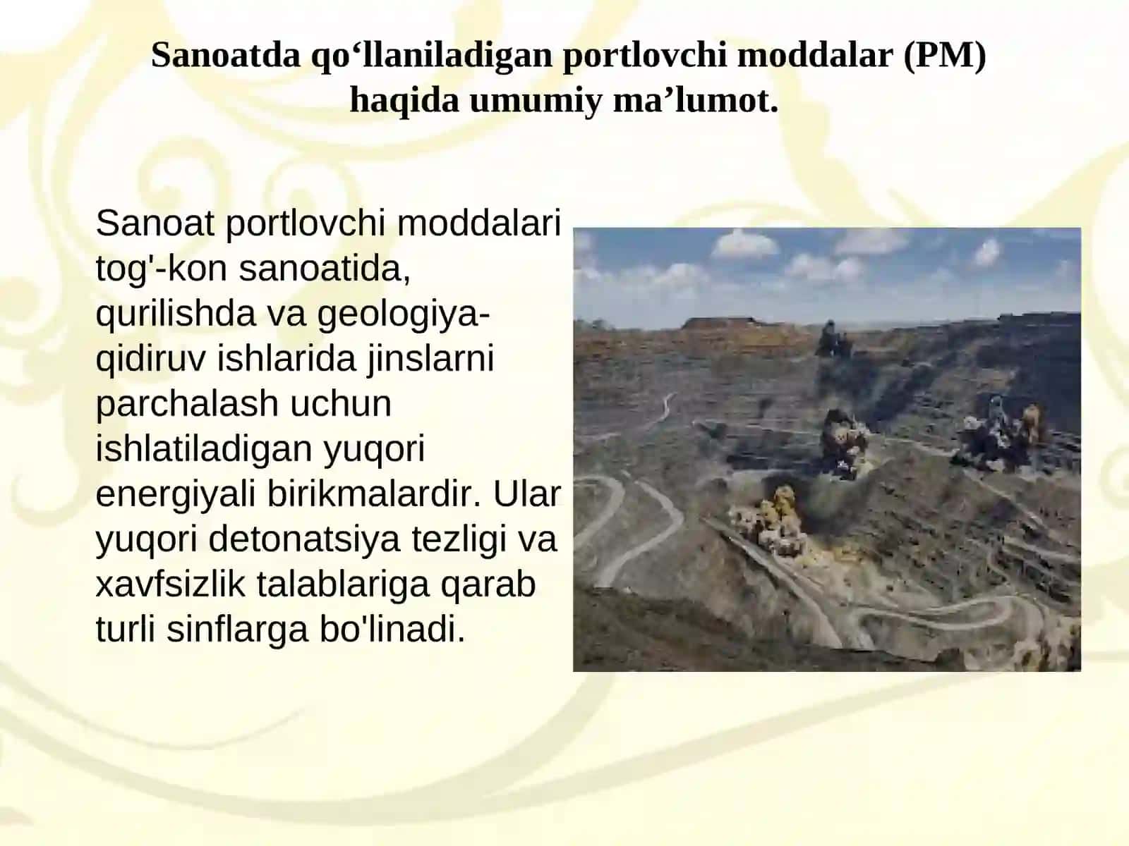 Sanoatda qo`llaniladigan PM zaryadlarini portlatish vositalari (PV) va qo`llanilish sharoitlari 3