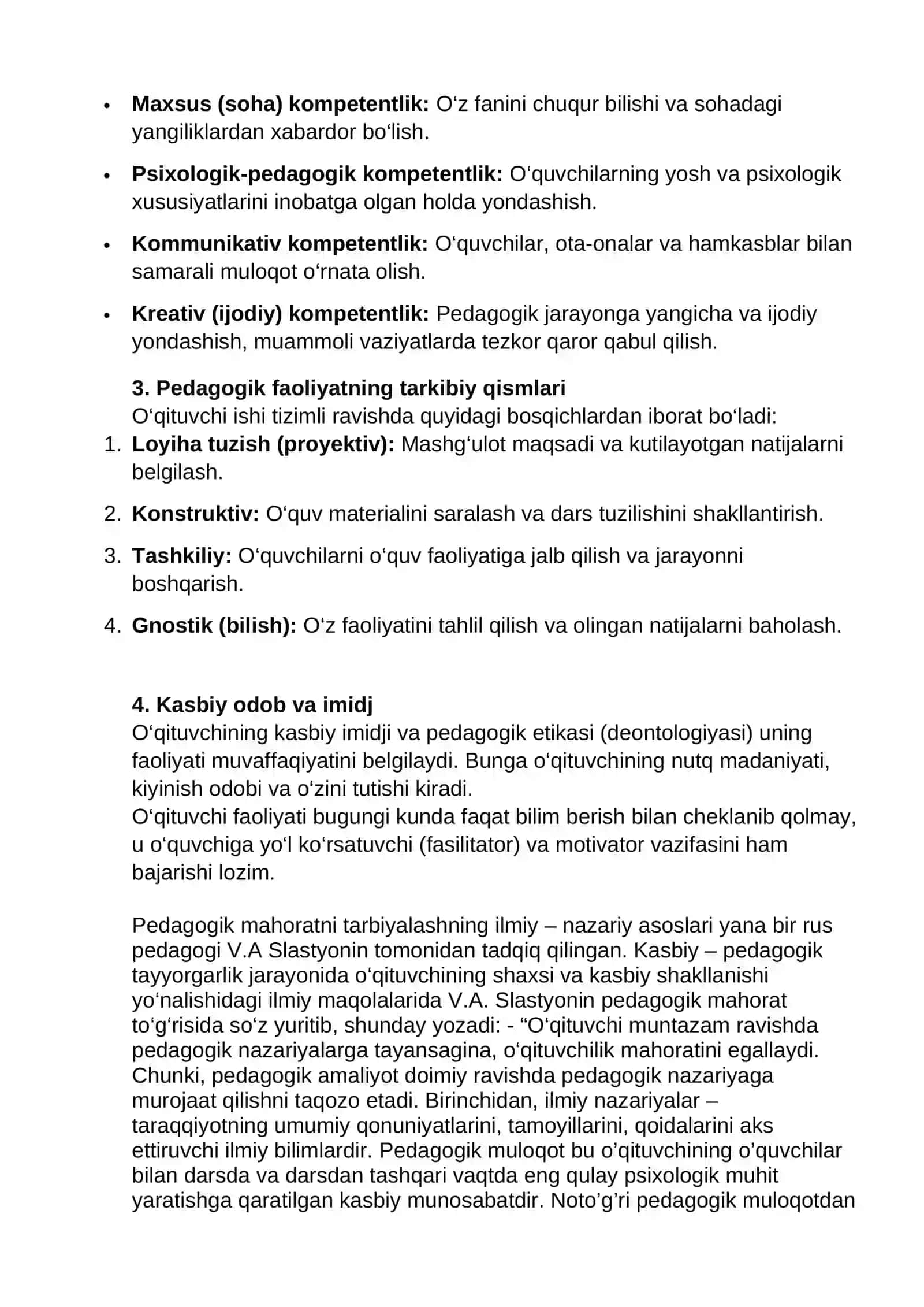 Umumiy pedagogika fanidan ‘’O’qituvchining kasbiy faoliyati Pedagogik texnika va pedagogik texnika uslublari’’ 3