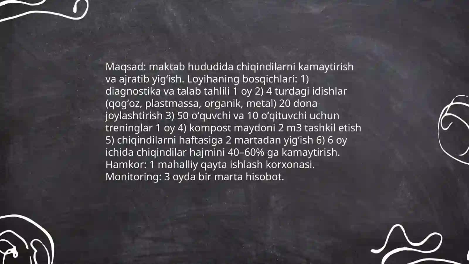 Maktabda tabiatni muhofaza qilishning o'quv loyihasi 3